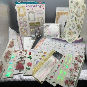 Assorted LOT of Wedding Themed Scrapbook Paper--Stickers--Die-Cuts